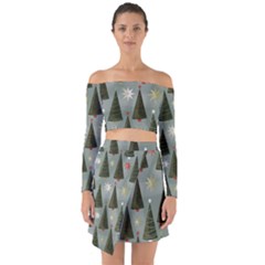 Christmas Trees Pattern Wallpaper Off Shoulder Top With Skirt Set by Pakjumat