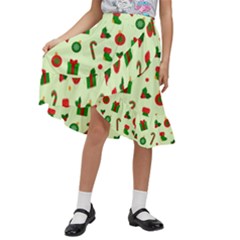 Festive Background Holiday Background Kids  Ruffle Flared Wrap Midi Skirt by Pakjumat