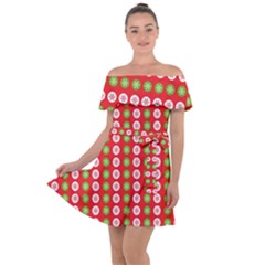 Festive Pattern Christmas Holiday Off Shoulder Velour Dress by Pakjumat