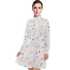 Spaceship Pattern Star Long Sleeve Chiffon Shirt Dress by Pakjumat