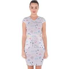 Spaceship Pattern Star Capsleeve Drawstring Dress  by Pakjumat