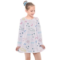 Spaceship Pattern Star Kids  Long Sleeve Dress by Pakjumat