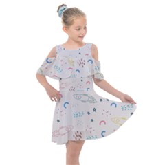 Spaceship Pattern Star Kids  Shoulder Cutout Chiffon Dress by Pakjumat