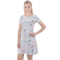 Spaceship Pattern Star Cap Sleeve Velour Dress  by Pakjumat