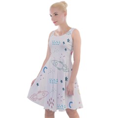 Spaceship Pattern Star Knee Length Skater Dress by Pakjumat