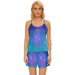 Stars Sky Cosmos Galaxy Satin Pajama Short Set by Pakjumat