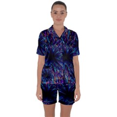 Abstract Beam Blast Satin Short Sleeve Pajamas Set by Pakjumat