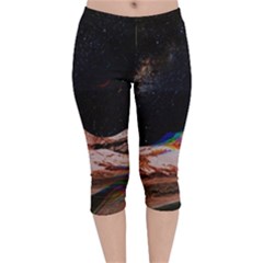 Retro Vintage Space Galaxy Velvet Capri Leggings  by Pakjumat