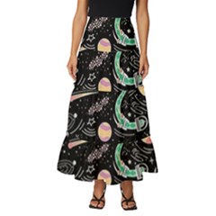 Animals Galaxy Space Tiered Ruffle Maxi Skirt by Pakjumat