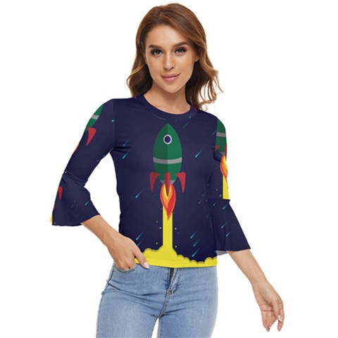 Rocket Halftone Astrology Astronaut Bell Sleeve Top by Pakjumat