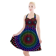 3d Psychedelic Shape Circle Dots Color Halter Party Swing Dress  by Modalart