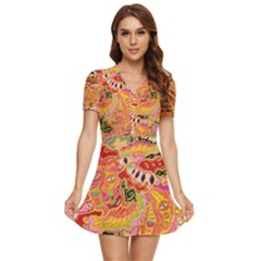 Fantasy Psychedelic Surrealism Trippy V-neck High Waist Chiffon Mini Dress by Modalart