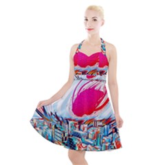 Artistic Psychedelic Art Halter Party Swing Dress  by Modalart