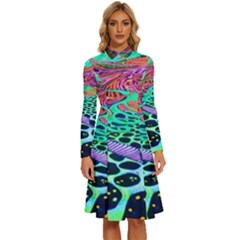 Psychedelic Blacklight Drawing Shapes Art Long Sleeve Shirt Collar A-line Dress by Modalart