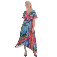 Hippie Peace Sign Psychedelic Trippy Cross Front Sharkbite Hem Maxi Dress by Modalart