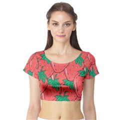 Texture Sweet Strawberry Dessert Food Summer Pattern Short Sleeve Crop Top by Sarkoni