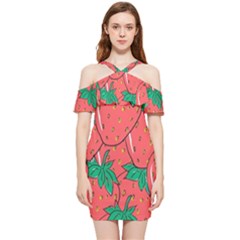 Texture Sweet Strawberry Dessert Food Summer Pattern Shoulder Frill Bodycon Summer Dress by Sarkoni