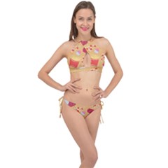 Fast Junk Food  Pizza Burger Cool Soda Pattern Cross Front Halter Bikini Set by Sarkoni