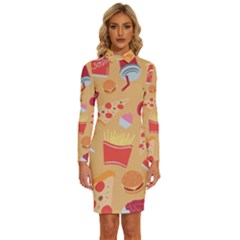 Fast Junk Food  Pizza Burger Cool Soda Pattern Long Sleeve Shirt Collar Bodycon Dress by Sarkoni