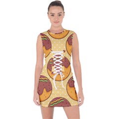 Takoyaki Food Seamless Pattern Lace Up Front Bodycon Dress by Sarkoni