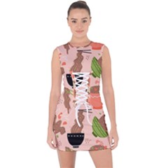 Doodle Yakisoba Seamless Pattern Lace Up Front Bodycon Dress by Sarkoni