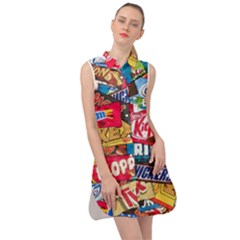 Pop Art Food Cute Patterns Sleeveless Shirt Dress by Sarkoni