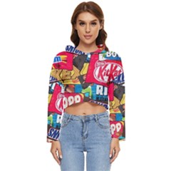 Pop Art Food Cute Patterns Women s Lightweight Cropped Hoodie by Sarkoni