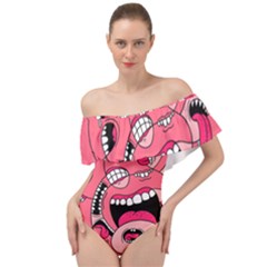 Big Mouth Worm Off Shoulder Velour Bodysuit  by Dutashop