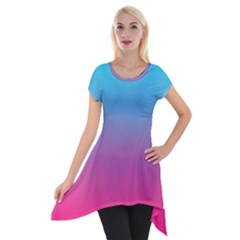 Blue Pink Purple Short Sleeve Side Drop Tunic by Dutashop