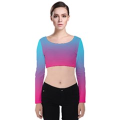 Blue Pink Purple Velvet Long Sleeve Crop Top by Dutashop