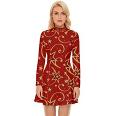 Christmas Texture Pattern Red Craciun Long Sleeve Velour Longline Dress by Sarkoni