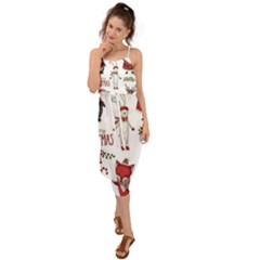 Christmas Characters Pattern Waist Tie Cover Up Chiffon Dress