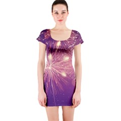 Fireworks On A Purple With Fireworks New Year Christmas Pattern Short Sleeve Bodycon Dress by Sarkoni