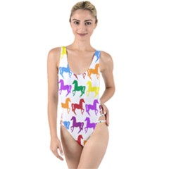 Colorful Horse Background Wallpaper High Leg Strappy Swimsuit by Amaryn4rt