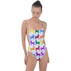 Colorful Horse Background Wallpaper Tie Strap One Piece Swimsuit by Amaryn4rt