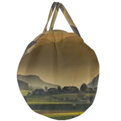 Mountains Village Trees Hills Giant Round Zipper Tote by Sarkoni