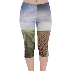 Climate Landscape Velvet Capri Leggings  by Sarkoni