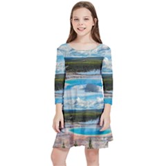 Mountains Trail Forest Yellowstone Kids  Quarter Sleeve Skater Dress by Sarkoni