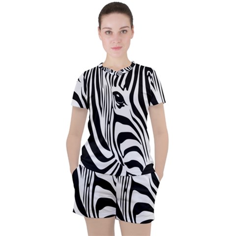 Animal Cute Pattern Art Zebra Women s T-shirt And Shorts Set by Amaryn4rt