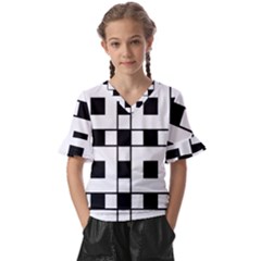 Black And White Pattern Kids  V-neck Horn Sleeve Blouse by Amaryn4rt