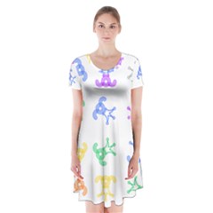 Rainbow Clown Pattern Short Sleeve V-neck Flare Dress by Amaryn4rt