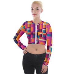 Abstract Background Geometry Blocks Long Sleeve Cropped Velvet Jacket by Amaryn4rt