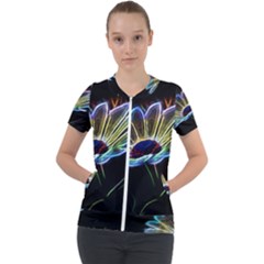 Flower Pattern Design Abstract Background Short Sleeve Zip Up Jacket by Amaryn4rt