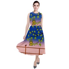 Vector Graphic Illustration Wallpaper Round Neck Boho Dress by Sarkoni