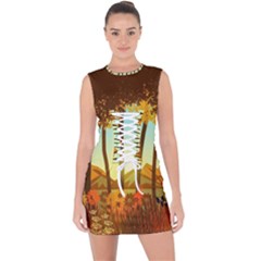 Mountains Fall Flowers Lace Up Front Bodycon Dress by Sarkoni