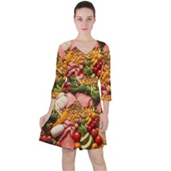 Fruit Snack Diet Bio Food Healthy Quarter Sleeve Ruffle Waist Dress by Sarkoni