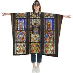 Stained Glass Window Old Antique Women s Hooded Rain Ponchos by Sarkoni