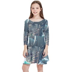 Pirate Ship Boat Sea Ocean Storm Kids  Quarter Sleeve Skater Dress by Sarkoni