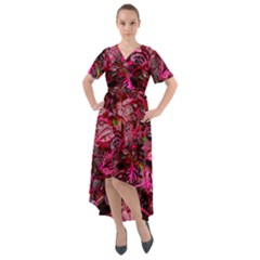 Red Leaves Plant Nature Leaves Front Wrap High Low Dress by Sarkoni