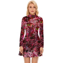 Red Leaves Plant Nature Leaves Long Sleeve Velour Longline Dress by Sarkoni